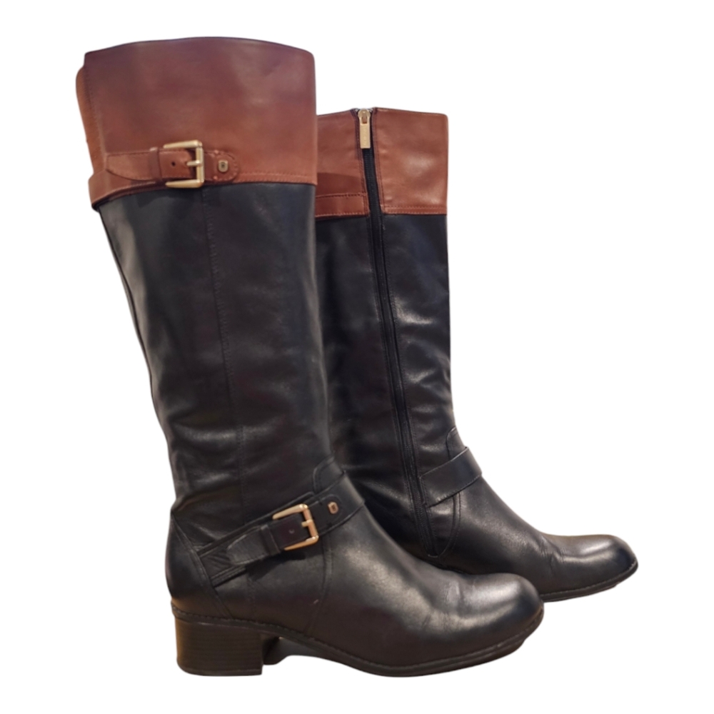 Women's Black and Brown Knee-High Boots